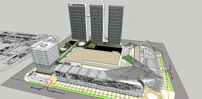 SketchUp Complex Model: Modern High-Rise Commercial, Residential, and Office Building
