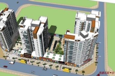 Modern High-Rise Residential Complex with Ground Floor Commercial Space | SketchUp Model-BIM WORLD