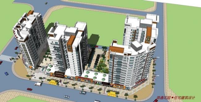 Modern High-Rise Residential Complex with Ground Floor Commercial Space | SketchUp Model