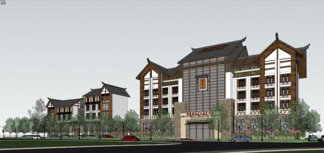 Multi-Story Rehabilitation Hospital Model with Chinese Architectural Design in SketchUp