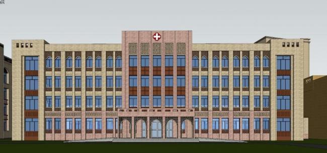 Multi-Story Hospital Model in Xinjiang Islamic Style | Medical Architecture in SketchUp