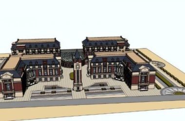 Classical Multi-Story Primary and Secondary School Model | SketchUp Educational Building Design-BIM WORLD