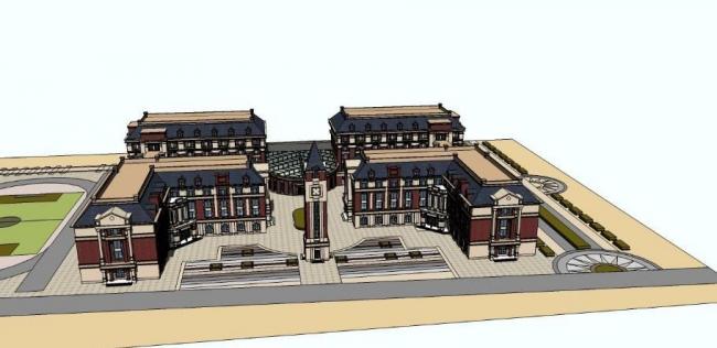 Classical Multi-Story Primary and Secondary School Model | SketchUp Educational Building Design