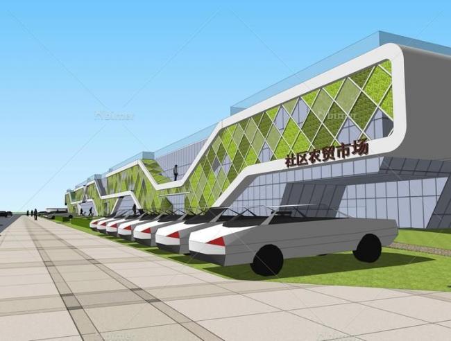 SketchUp Business Model: Modern Multi-Story Farmers' Market and Community Commerce
