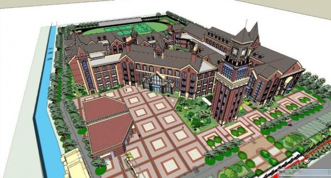 Multi-Story British Classical School Model: Primary, Secondary, and Teaching Buildings in SketchUp