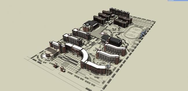 Neoclassical Multi-Story Primary and Secondary School Model | Educational Architecture in SketchUp