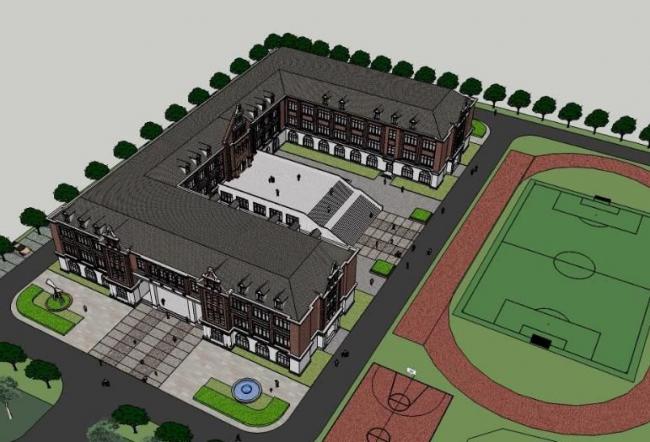 SketchUp School Model: Multi-Story Primary and Secondary Teaching Building in British Classical Style