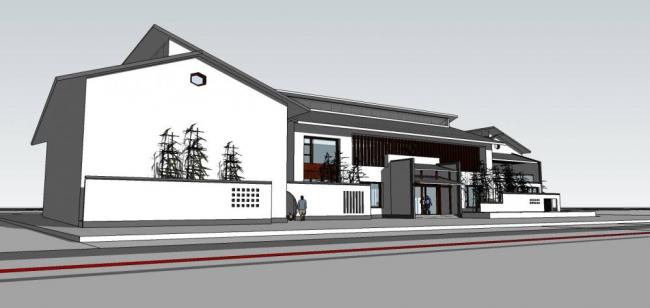 SketchUp Business Model: Multi-Story Clubhouse and Commercial Building with Chinese Architectural Style