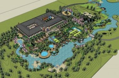 Classical Multi-Story Resort Hotel SketchUp Model with Waterfront Landscape-BIM WORLD