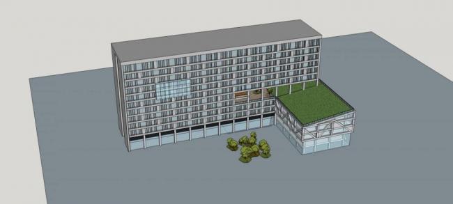 Modern Small High-Rise Office Building Model in SketchUp