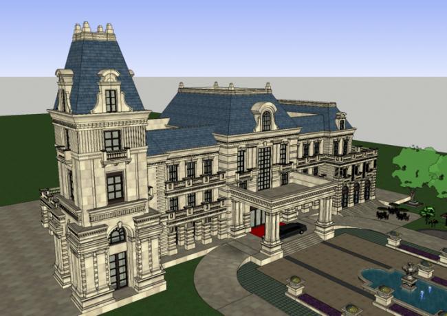 SketchUp Business Model: European Classical Multi-Story Sales Office and Clubhouse Commercial Building