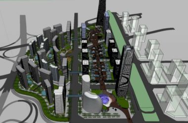 SketchUp Complex Model: Modern City Railway Station Square with Super High-Rise Office Buildings-BIM WORLD