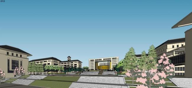Multi-Story Primary and Secondary School Model in New Chinese Architectural Style | SketchUp Educational Building Design