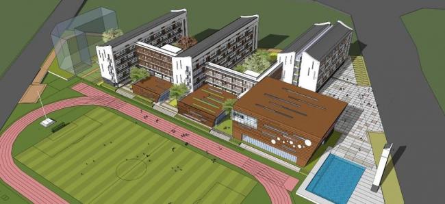 SketchUp School Model: Multi-Story Primary and Secondary Educational Building in Modern Chinese Style