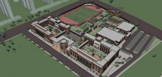 Multi-Story Primary and Secondary School Model | Teaching Building in New Chinese Architectural Style