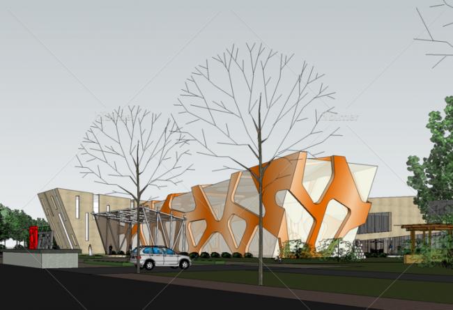 SketchUp Business Model: Modern Multi-Story Vanke Sales Office and Clubhouse Design