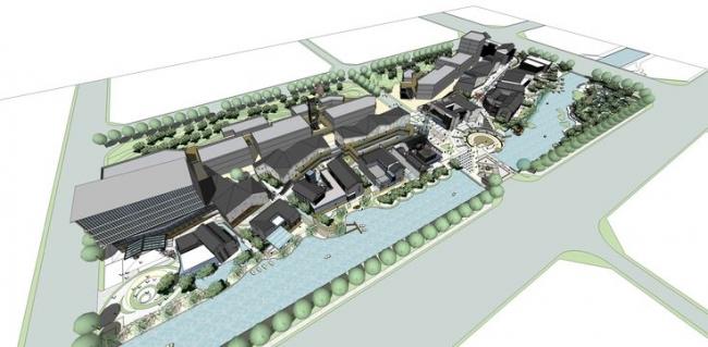 SketchUp Business Model: Modern Multi-Story Waterfront Commercial Street Design
