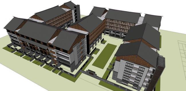 SketchUp Residential Model | Multi-Story Apartment Dormitory with Traditional Chinese Design