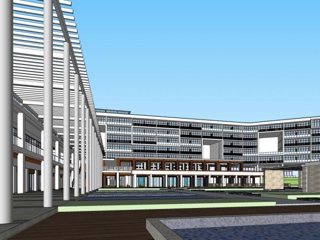 Modern Multi-Story Resort Hotel Model in SketchUp
