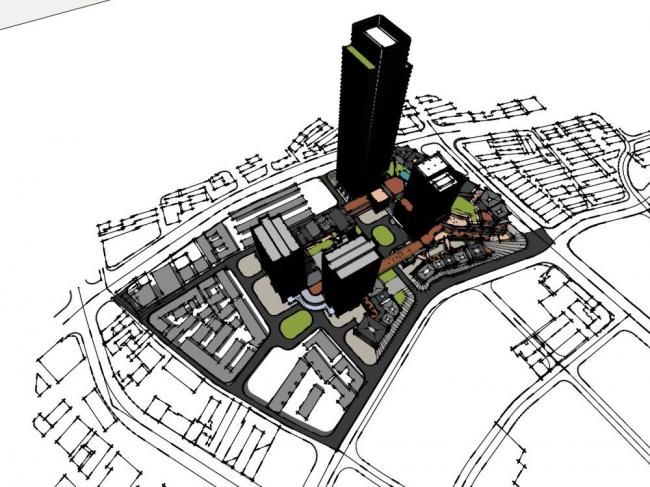 SketchUp Complex Model: Multi-Story High-Rise Mixed-Use Commercial and Modern Office Building