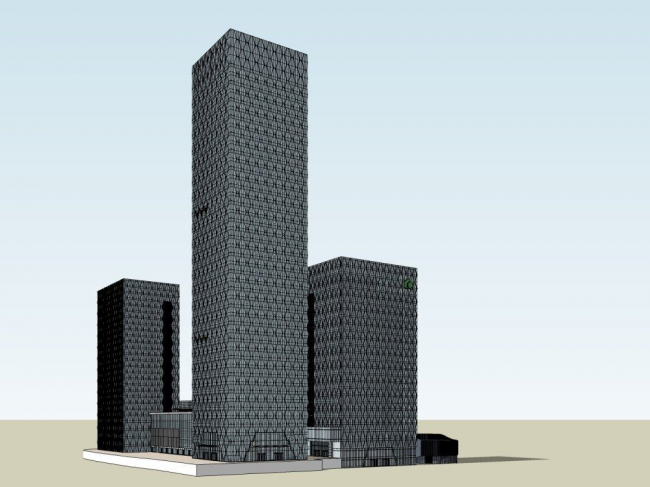 SketchUp Model of a Modern Super High-Rise Commercial and Office Complex