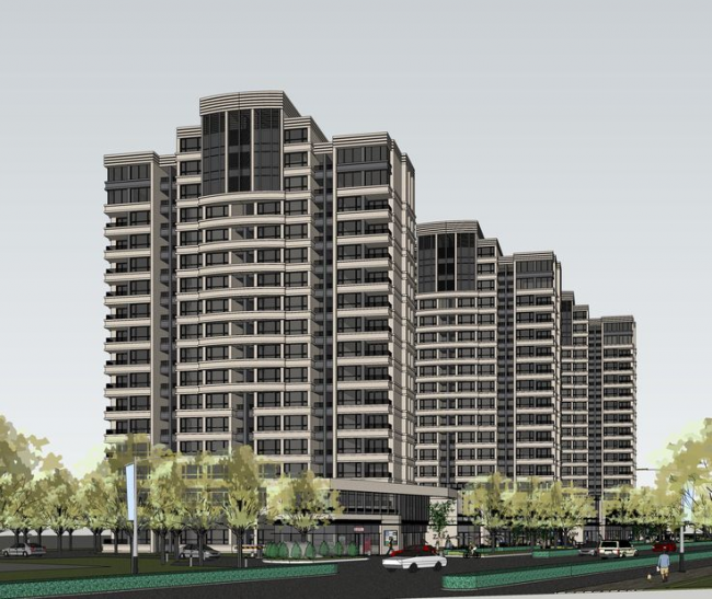 Modern High-Rise Residential Building with Ground Floor Commercial Space | SketchUp Model