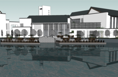 SketchUp Business Model: Huizhou-Style Sales Office, Clubhouse, New Chinese Design, Waterfront Vacation Center, and Commercial Building-BIM WORLD
