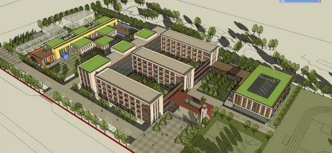 Modern Multi-Story Elementary and Kindergarten School Model in SketchUp