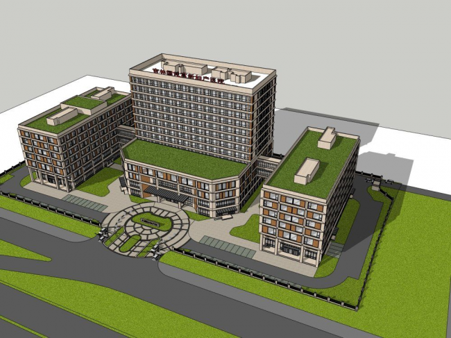 Modern Multi-Story Hybrid Hospital Model in SketchUp