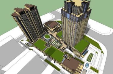 SketchUp Complex Model: Multi-Story High-Rise Mixed-Use Development with Bank, Commercial Street, Supermarket, and Neoclassical Residential Towers-BIM WORLD