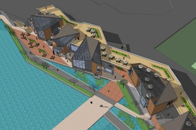SketchUp Business Model: Multi-Story Commercial Bar Street in Modern Chinese Style