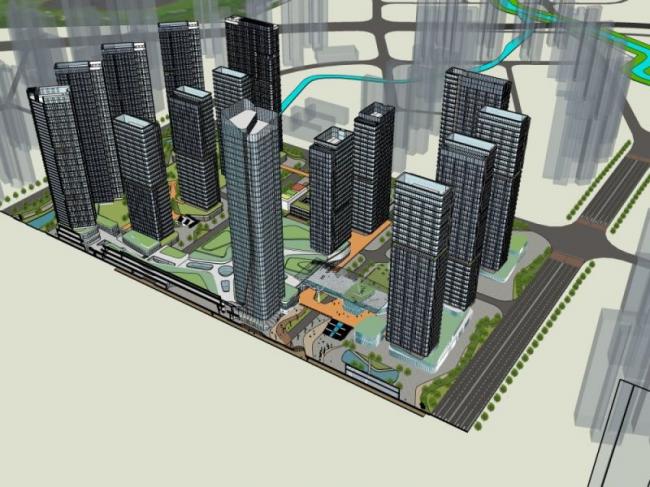 SketchUp Model of a Modern Super High-Rise Residential Community