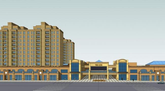 SketchUp Business Model: Multi-Story Commercial Pedestrian Street with High-Rise European Classical Residential Buildings