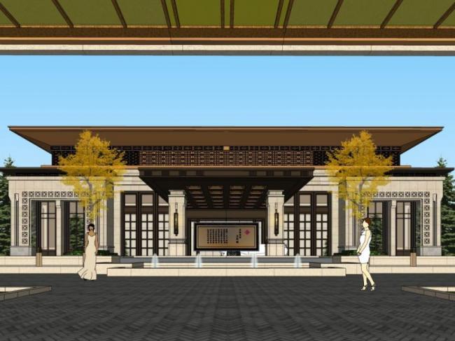 SketchUp Business Model: Multi-Story Commercial Club with Modern Chinese Design