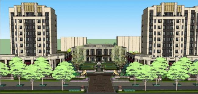 SketchUp Residential Models: Small and High-Rise Buildings with Ground Floor Commercial Spaces in Neoclassical Style