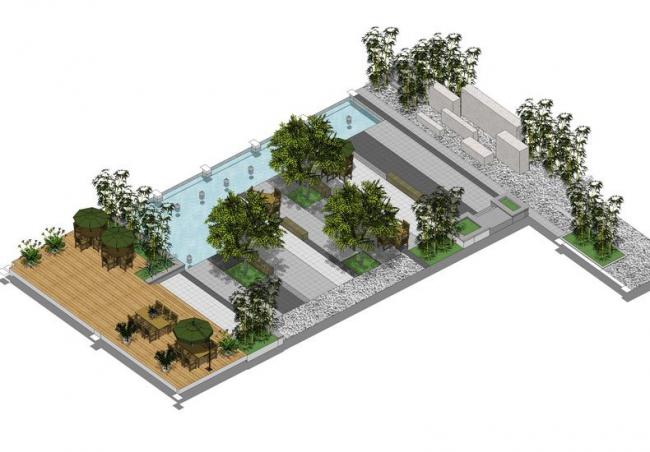 Modern Courtyard and Pool Landscape Design in SketchUp
