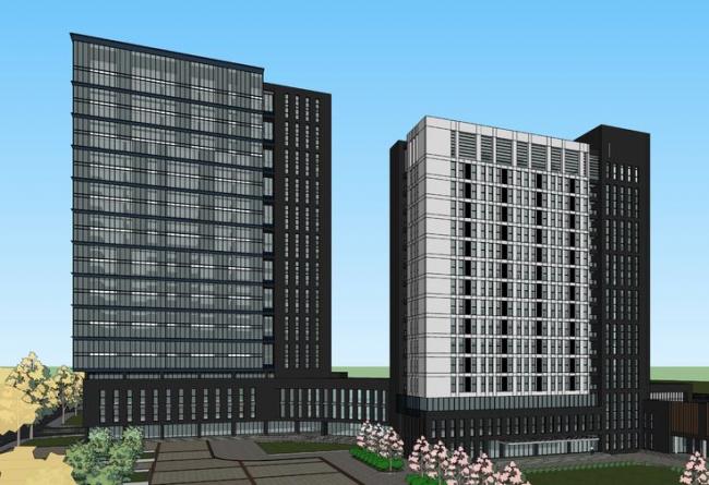 Modern High-Rise Office Model of Industrial Park Research Building in SketchUp