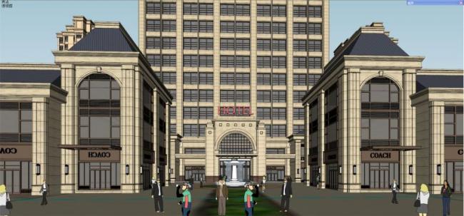 SketchUp Complex Model: High-Rise Residential, Mixed-Use Development, Hotel in French Classical Style
