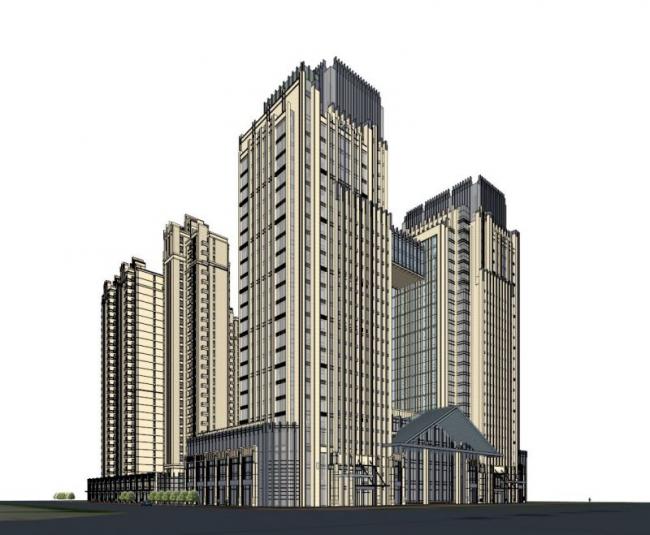 SketchUp Complex Model: High-Rise Residential & Mixed-Use Development in Art Deco and Classical Styles