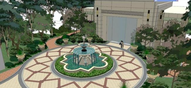 Classical Style Circular Square Landscape Model in SketchUp