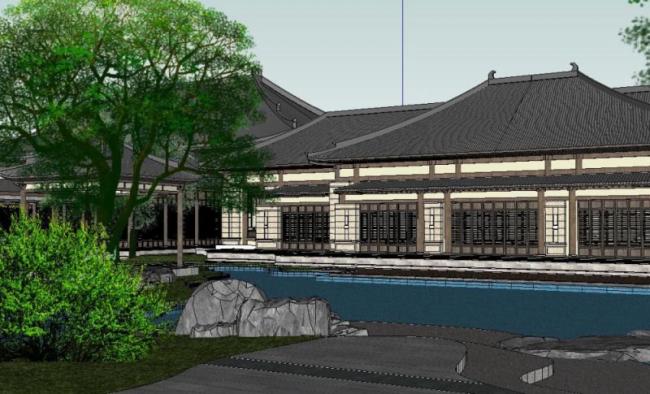 SketchUp Cultural Model: Multi-Story Museum Featuring Traditional Chinese Architecture and Gardens