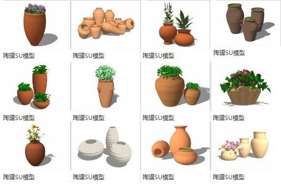 SketchUp Material Models: Ceramic Jars, Pots, and Vases Components