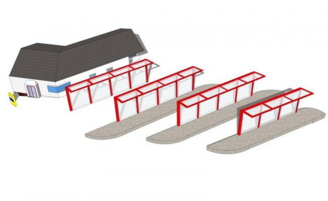 SketchUp Material Models: Bus Stop, Waiting Shelter, and Station Sign