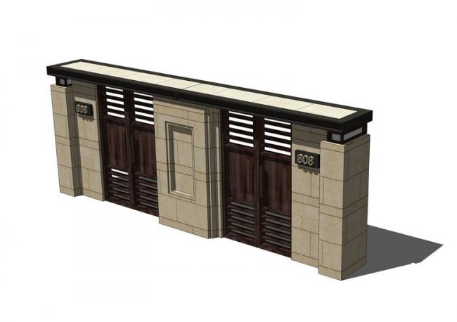 SketchUp Material Models: Chinese-Style Entrance Gate, Door Header, and Components