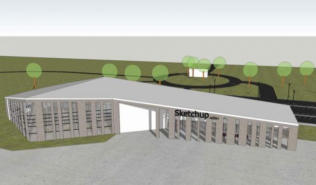 SketchUp Models: Modern Station Road, Bridge, and Small Airport Transportation Buildings