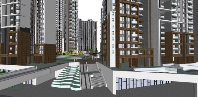 Modern High-Rise Residential Complex with Courtyard | SketchUp Model