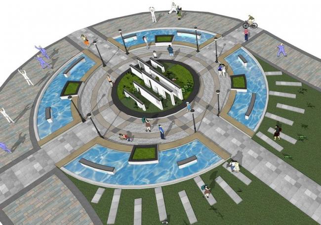 SketchUp Landscape Design: Circular Chinese Plaza Model