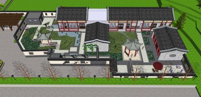 SketchUp Residential Design: Chinese Huizhou Courtyard and Landscape Architecture