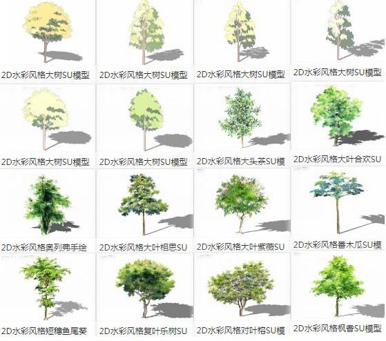 SketchUp Materials: 2D Watercolor-Style Plants and Landscape Components