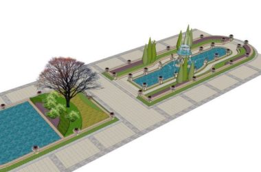 Modern Square Water Landscape Design in SketchUp-BIM WORLD
